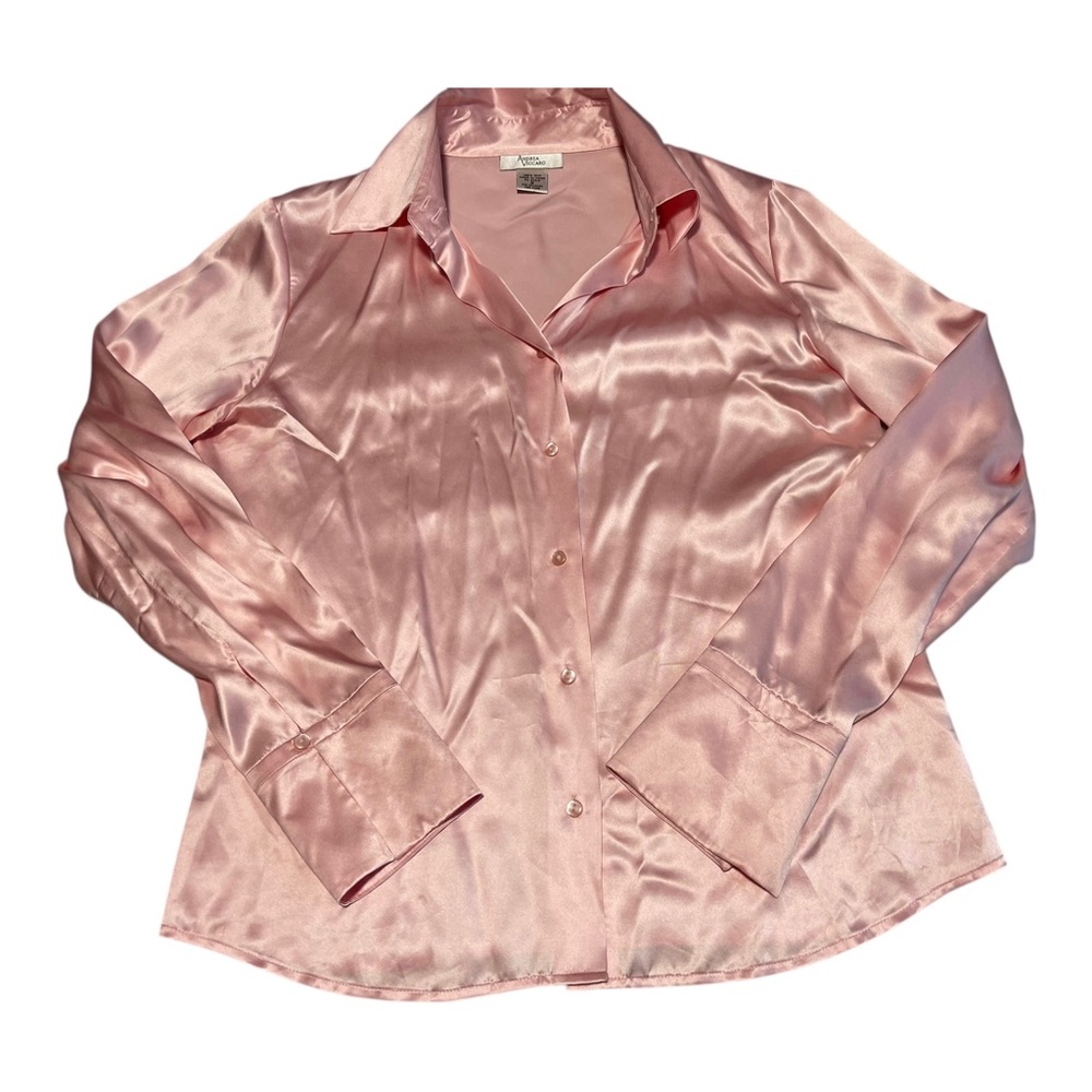Andrea Viccaro Pink 100% Silk Button-Front Long Sleeve Top Shirt Size Small